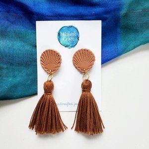 Earrings Sea Shell Tassel Polymer clay Handmade